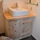 Solid wood vanity hand crafted with locally sourced reclaimed barnwood