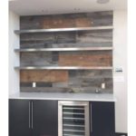 Accent wall using grey and brown weathered wood