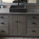 Rustic Modern vanity hand crafted with reclaimed barnwood locally sourced in Ontario